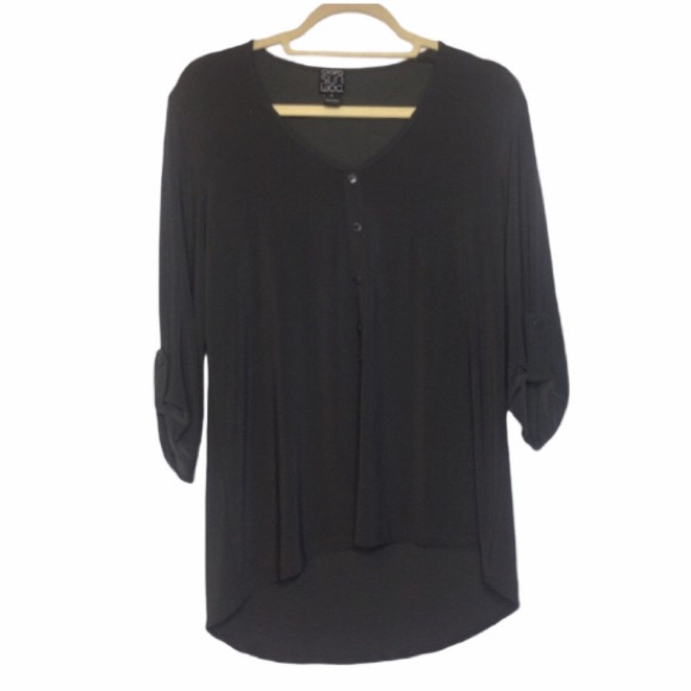 Clarasunwoo gray long sleeve v neck fancy top